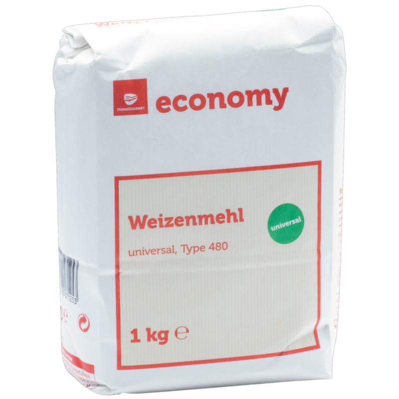 Economy Weizenmehl Type 480 universal 1 kg Preiswertes Haushaltsmehl für Backen und Kochen